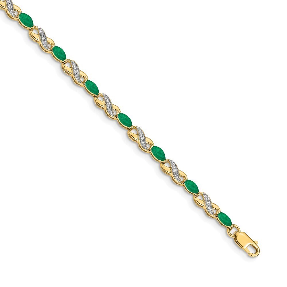 14k Yellow Gold Diamond & Emerald Infinity Bracelet
